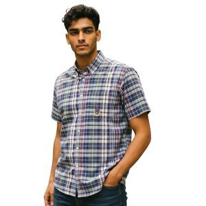 Vintage Disney Mickey Mouse Shirt Mens Large Blue Plaid Cotton Button Down